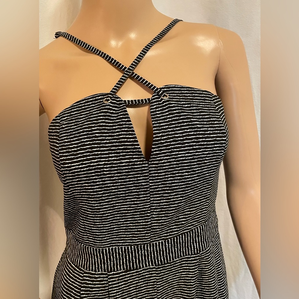 Rosebullet Black & White Striped Halter Wide-Leg Jumpsuit